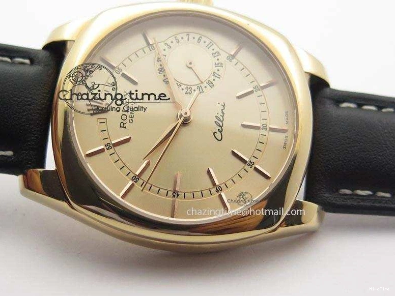 MiroTime 0209 Cozy Cellini Date RG Rose Gold Dial Stick Markers On Black Leather Strap A 3873